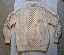 Vintage Irish Aran Sweater Market Fisherman Cream 100 Wool Ireland Mens M/L