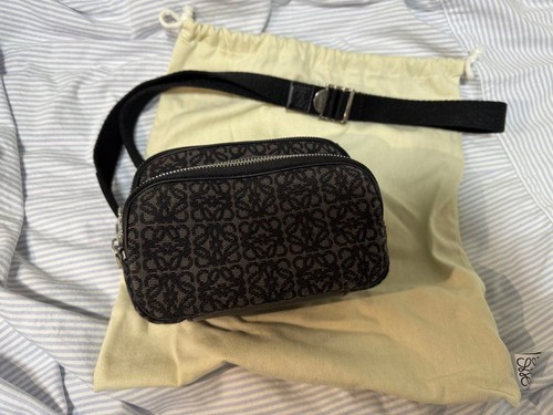 LOEWE Anagram Camera Bag All Over Pattern Black Card Holder Authentic