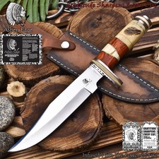 Ashen Edge Forged Bowie Knife AUS-10 Steel Bone and Wood Steel Guard Hunter