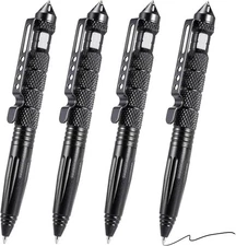 4pcs Tactical Pen Aluminum Self Defense Tungsten Glass Breaker Pen Writing Black