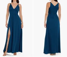 Dress the Population Woman IRIS Front Slit Peacock Blue Gown Size: M