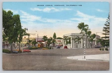 Linen Postcard Orange Avenue Coronado California Scenic View 1930s