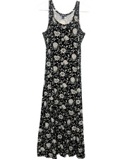 American Living Floral Tank Dress Womens Medium Black White Sleeveless Midi Casu
