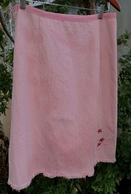 Christopher & Banks Sz 8 Pink Stripes Skirt Embroidery Red Floral Fringed Cotton