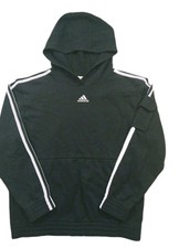 Adidas Hoodie Boys XL Black Fleece White Stripes Arm Pocket Pullover