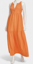 Calvin Klein Women's Orange Split-Neck Sleeveless Tiered Maxi Dress Size 10