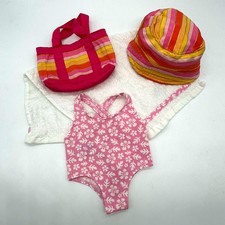 Build A Bear Pink Floral Bathing Swim Suit Stripe Beach Bag Towel Hat Teddy Set