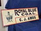 Vintage C.J. Amos 🔥Royal Blue Coal Co🔥Tin Tacker Advertising Sign Great Color