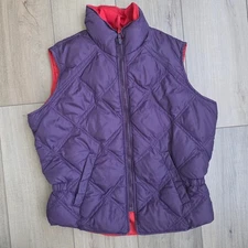 Eddie Bauer Purple Goose Down Quilted Puffer Vest Women Sz S Petite