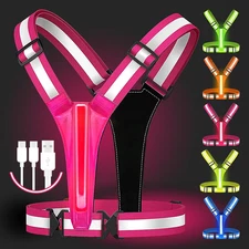 Led Reflective Vest Running Gear,Usb Rechargeable Light up High Visibility Runni