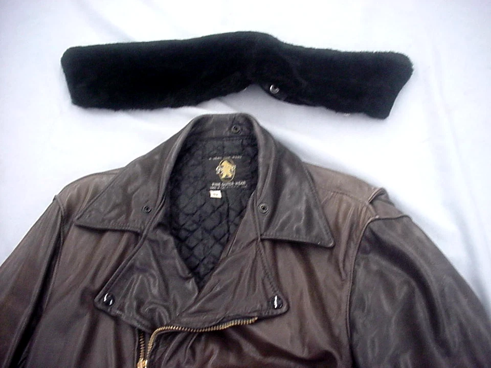 Golden Bear California Motorcycle Leather Highway Style Jacket / Snap On Collar - Image 2 of 4