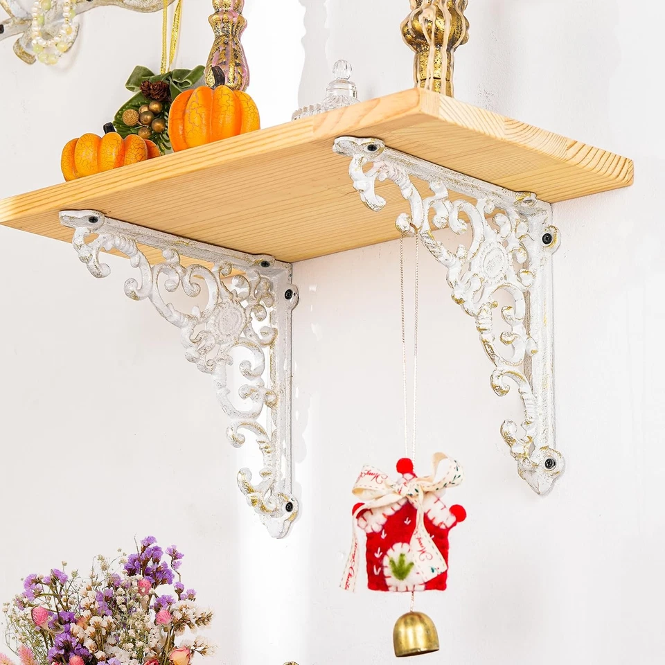 Soportes de estante de hierro fundido vintage - Soportes de estante de esquina decorativos ornamentados, 2... Foto 2 de 4