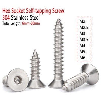 Hex Socket Countersunk Flat Head Self Tapping Screws 304 Stainless Steel M2-M6