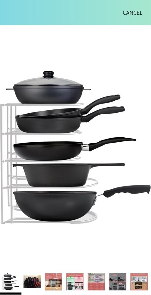 Rubbermaid 4 Tier Heavy-Duty Pot Pan Organizer Racks Cookware Lids Holder Gray