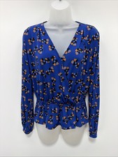 Banana Republic Floral Faux Wrap Peplum long sleeve Blouse Sz S