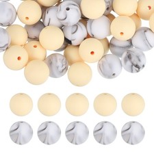 60 Pcs Silicone Beads 15mm Round Silicone Focal Bead (Light Yellow/Marble White)