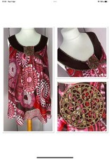 Debbie Shuchat Pink Multi Cotton/Silk Sleeveless Dress, Metal Disc Uk12 G NWT