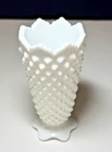 White Fenton Crown Top Hobnail Milk Glass Vase Petal Foot 5" vintage