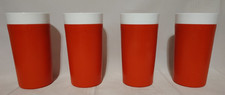 🔶 12 oz Vintage MCM ORANGE INSULATED PLASTIC TUMBLERS Textured Drinking Cups 🔶