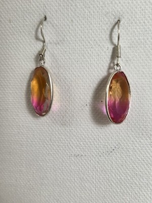 Neu 925 Sterling Silber Hängeohrringe Edelstein Turmalin Lab. 4cm Länge