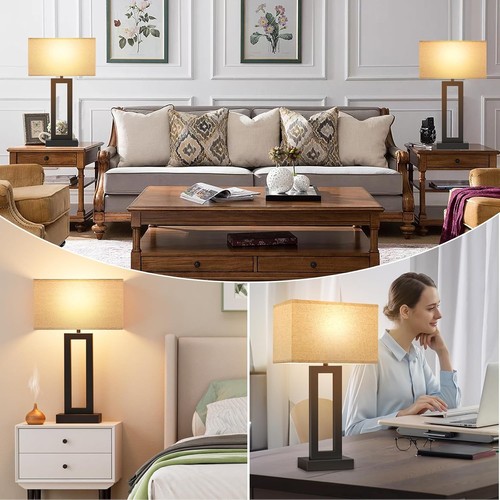Modern Bedside Bedroom Touch Lamps Beige & Black 3 Way Dimmable USB-C+A - Picture 5 of 7