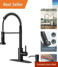 Transitional Single Handle Kitchen Faucet with 360 Swivel & Large Soap Dispenser