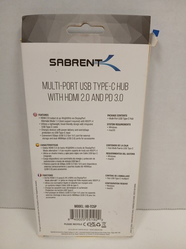 Sabrent Multi-Port USB Type-C Hub with HDMI 2.0 and PD 3.0 - Picture 2 of 3