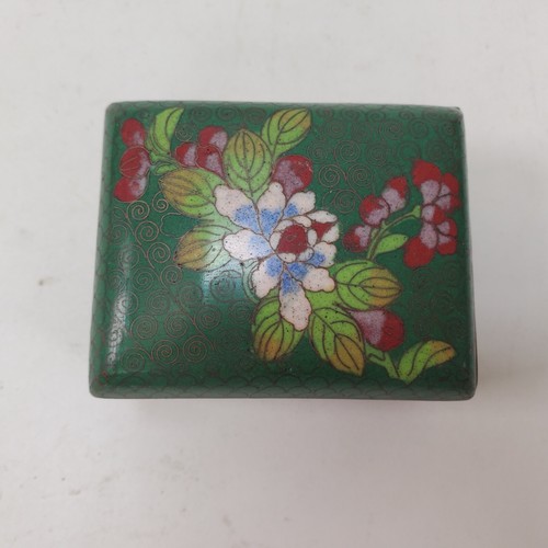 Antique Chinese Cloisonne Enamel Green Jewelry/Trinket Box Floral Pattern - Picture 6 of 8