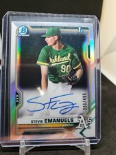 Stevie Emanuels 2021 Bowman Chrome  Auto Refractor /499 1st Bowman Oakland A's