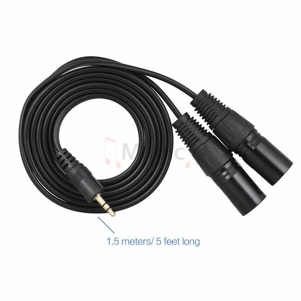 Y Cable 1/8" 3.5mm Stereo Male to Dual XLR Male/Female 5ft balanced audio cable - Image 2 of 4