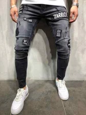 Pantalones Vaqueros Ajustados Hip-Hop De Moda Para Hombres Con Agujeros Bordados