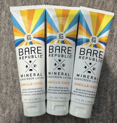 3 Pack BARE REPUBLIC SPF 50 MINERAL SUNSCREEN Lotion 5oz zinc oxide
