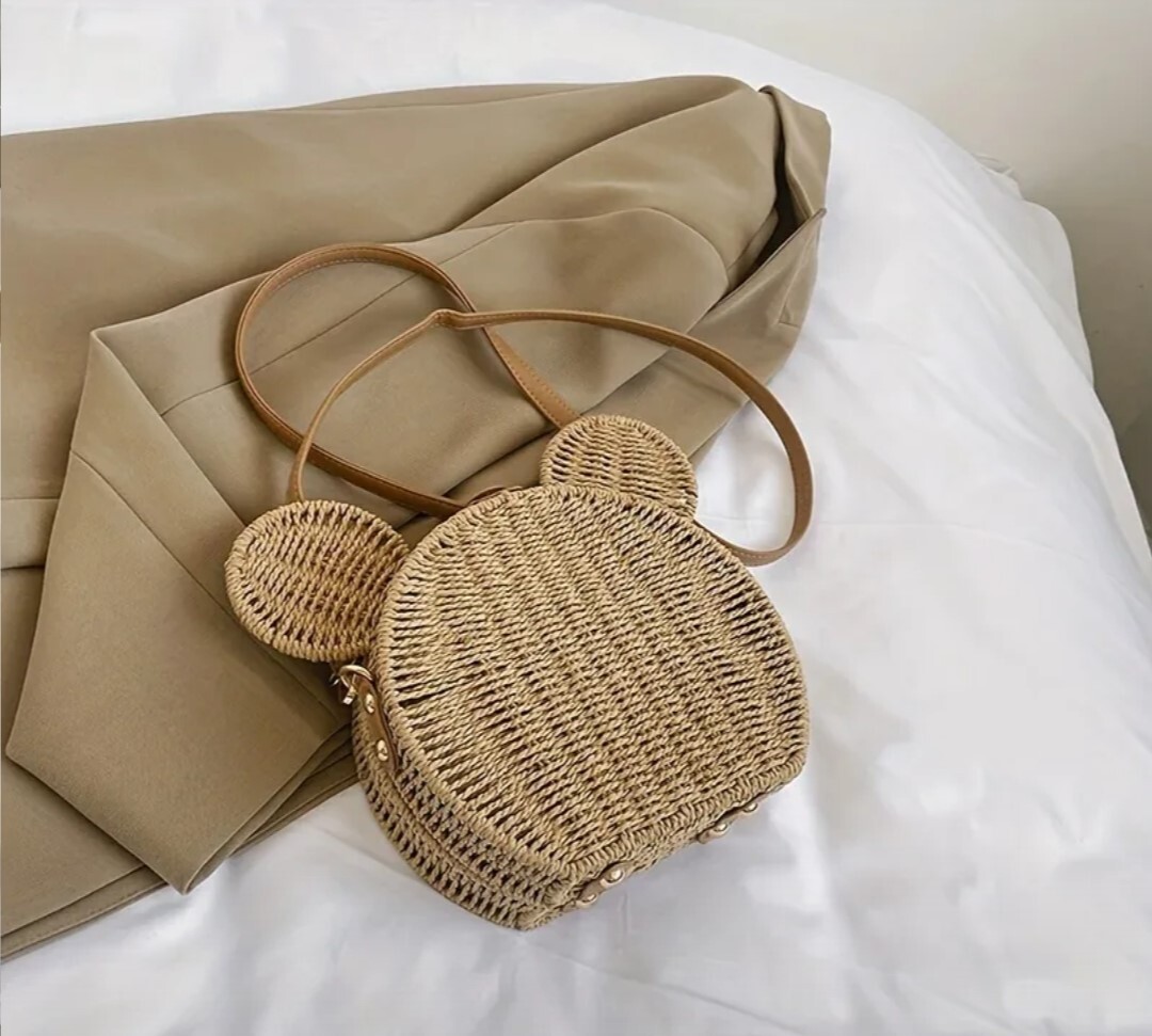 Mickey Mouse Rattan Straw Crossbody Bag with Strap - NEW!