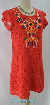 EYESHADOW chic embroidered FLORAL LACE tribal SHIFT dress shabby JR SIZE L NEW 
