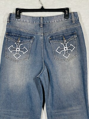 【AAKE】FLAP POCKET WIDE PT Womens Wide Leg Flap Pocket Jeans Size L (8/10) Embellished
