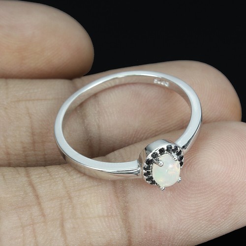 925 Sterling Silver Ring Oval Fire Opal Black Spinel Gemstone Jewelry Size 9 - Picture 3 of 10