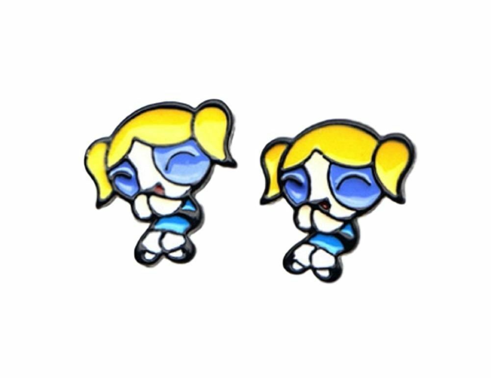 Powerpuff Girls Bubbles Cartoon Character Laughing Enamel Metal Stud  Earrings | eBay