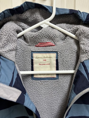 Hanna Andersson Boys Size 140 / 10 Jacket Coat Fleece Lined Hood Blue Strip EUC - Picture 5 of 11