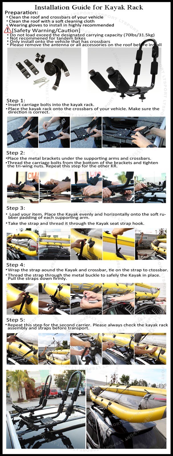 Fit Chevy Roof Top Kayak Rack Canoe Carrier Car Cross Bar Mount Surfboard Holder