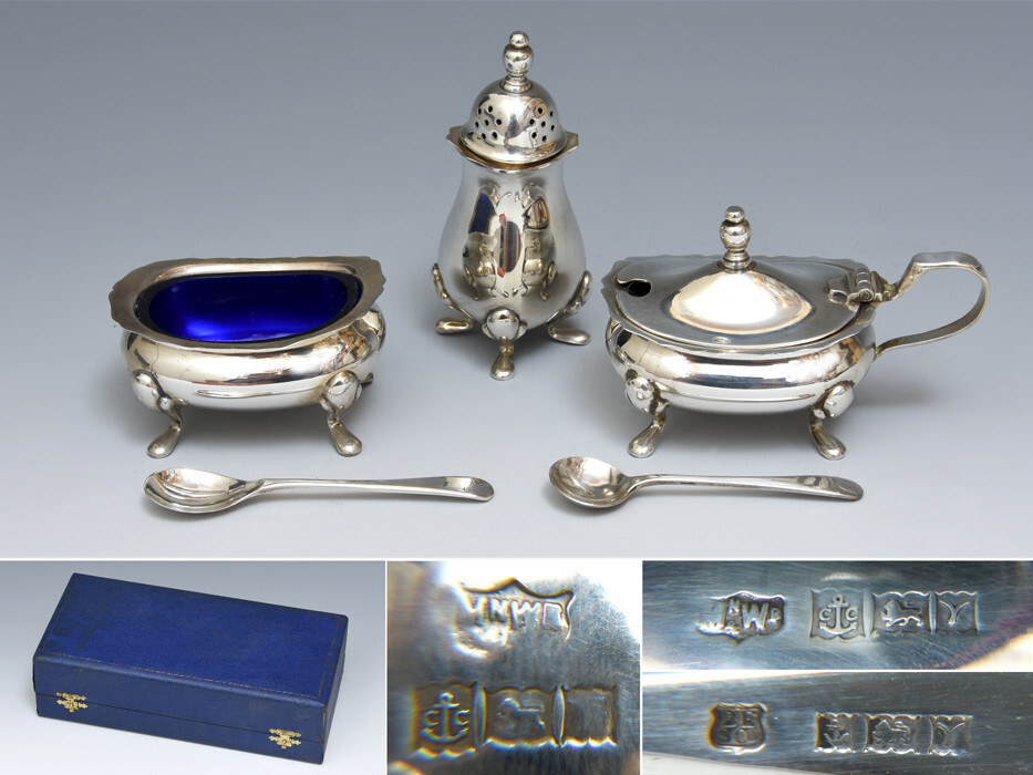 コレクション Mappin & Webb Silver Condiment Set Mappin Webb 1973 Sterling Silver Condiment Set with Spoons 3