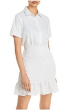 $98 NWT AQUA Women's White & Blue Striped Smocked Shirt Dress Size Medium Short
