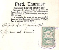 TURKEY REVENUE 1908 Newspaper Advert *PIANOS* Proof Document MUSIC THURMER YA384