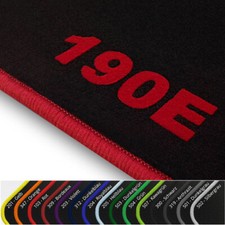 Velours Fußmatten schwarz für Mercedes W201 Druck 190E Rand/Logofarbe wählbar