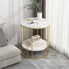 Marble Coffee Table Side End Table Bedside Table 2-tier Shelf Heavy Duty Base