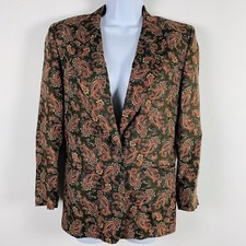 Talbots Petite Brown Paisley Blazer sz 6P Single Button Structured Lined VINTAGE