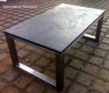 Kufentisch Schiefertisch Couchtisch Loungetisch Naturstein+ Edelstahl Bürotisch
