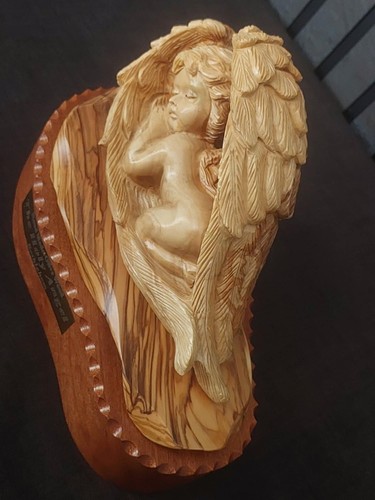 olive wood statue The Holy Angel hand carved from Bethlehem 7*9.8inch - Picture 3 of 9
