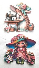 3D UPick Vintage Young Girls Big Hats Sewing Flowers Basket Embellishment 4063