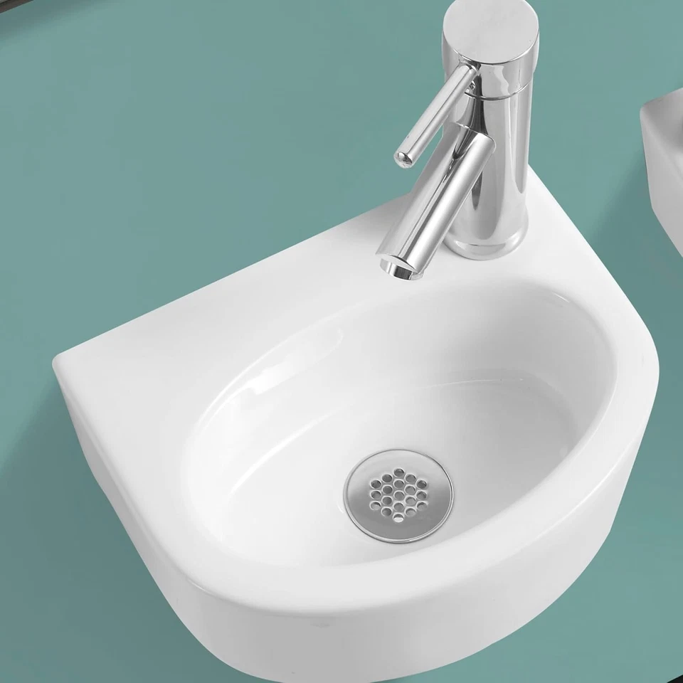 HOME SUPPLIES Small White Ceramic Mini Hand Wash Basin Compact Bathroom Cloakroom Sink Only