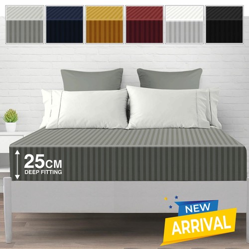 25cm Deep Egyptian Stripe Fitted Sheet Single Double King Super King